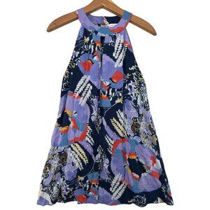 & Other Stories Mini Dress Sz2 Periwinkle Floral Halter A-Line Flirty Artsy Boho